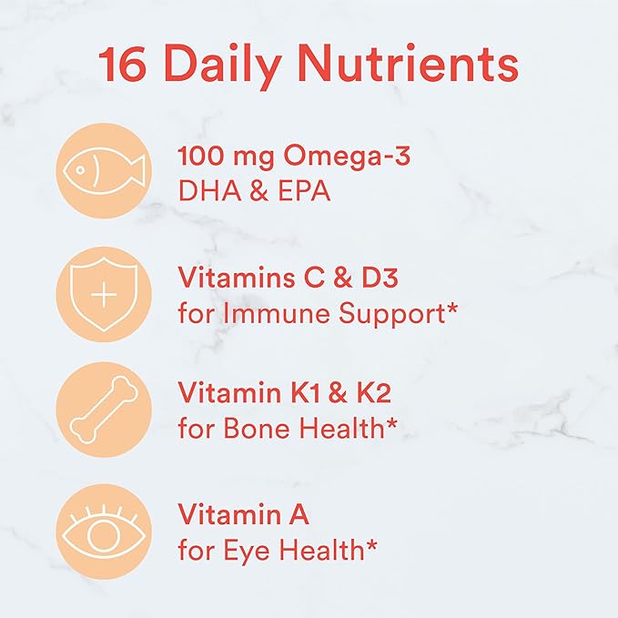 SmartyPants Kids Multivitamin Gummies: Omega 3 Fish Oil (EPA/DHA), Beta Carotene, Vitamin B12, B6, A, K & Zinc for Immune Support, Biotin, Grape, Cherry & Berry Flavors, 120 Count (30 Day Supply)