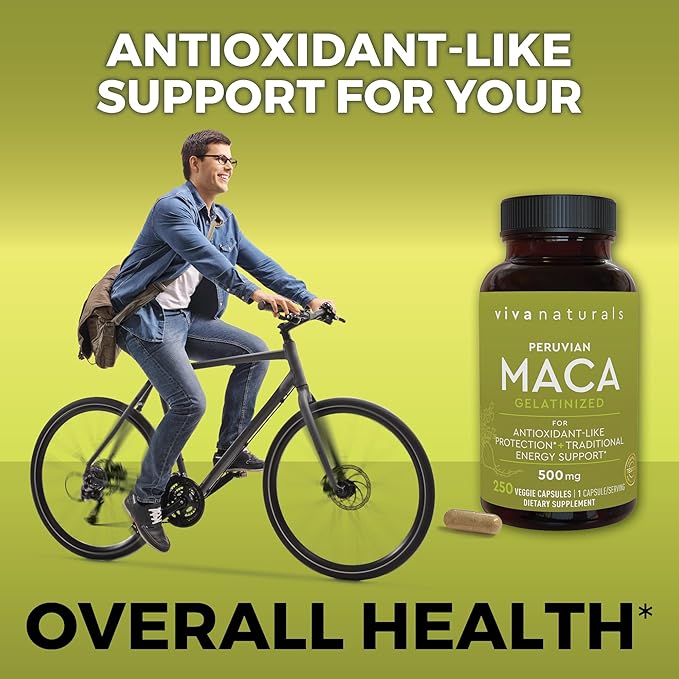 Viva Naturals Peruvian Maca Root Supplement for Women & Men, 500mg - Traditionally Used for Energy, Stamina & Endurance - 250 Yellow Maca Root Powder Capsules, Gelatinized for Easier Digestion