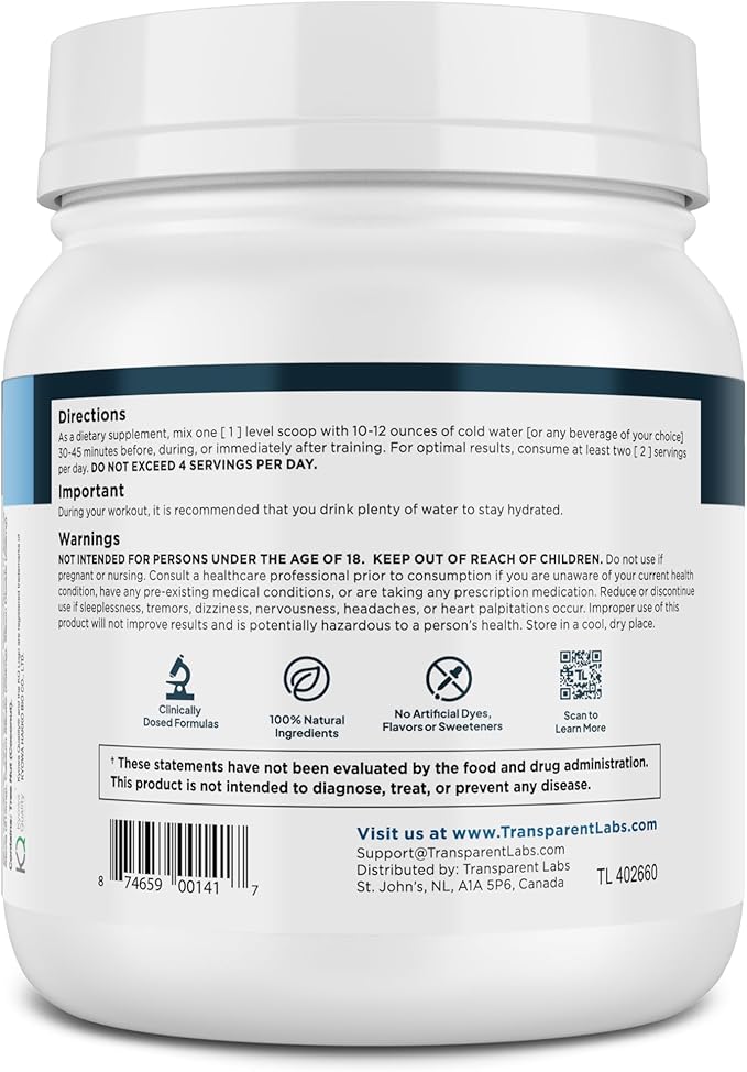 Transparent Labs BCAA Glutamine - 8000 Mg of BCAA Powder with L Glutamine for Post Workout Recovery, Muscle Growth, & Increased Endurance - 30 Servings, Strawberry Lemonade