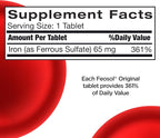 Feosol Original Iron Supplement Tablets, Non-heme, 65mg Iron per Pill, 1 Per Day, 120ct, 4 Month Supply, for Energy and Immune System Support, Made in USA