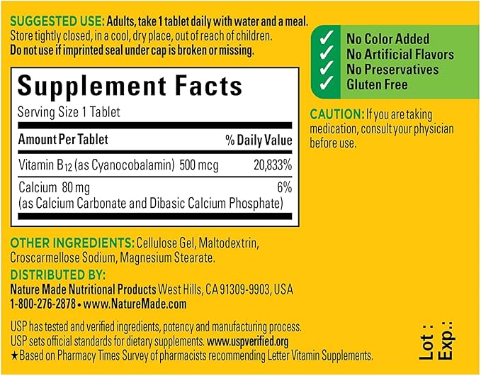 Nature Made Vitamin B-12 500 mcg Tablets 100 ea (Pack of 2)
