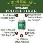 USDA Organic Prebiotic Fiber 3-in-1 Vegan Powder for Gut Health - Raw Whole Food Plant Based Prebiotics Digestive Supplement with Inulin (Jerusalem Artichoke), Acacia Fibers, SunFiber 240g