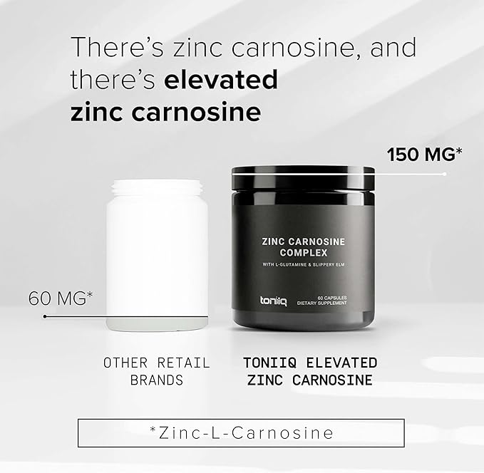 1000 mg Triple Blend Zinc Carnosine Supplement – Ultra High Strength 150 mg Zinc L-Carnosine Complex – with L-Glutamine & Slippery Elm – Third-Party Tested – 60 Capsules