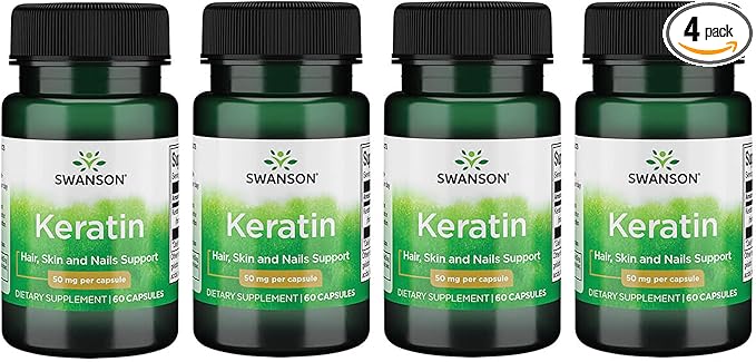 Swanson Keratin (from Tibetan Wool) - Natural Supplement Promoting Healthy Joints, Hair, Skin & Nails - Helps Nourish Healthy Connective Tissues - (60 Capsules, 50mg Each) (4 Pack)