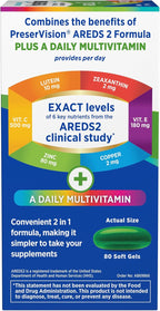PreserVision AREDS 2 + Multivitamin,#1 Eye Doctor Recommended Brand,2-in-1 Eye Vitamin with Lutein,Zeaxanthin,Zinc,and Vitamin C,D & E,80 Softgels,(Pack of 2)