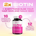 GOBIOTIX Hair Skin and Nails Vitamin Supplement - 10000mcg Biotin Pills with Hyaluronic Acid, Folate, Iron, Magnesium, and Zinc - Collagen Production, Hair Growth - 30 Servings