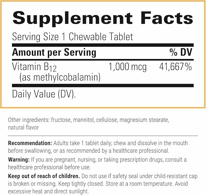 Integrative Therapeutics B12-Active - B12 Supplement for Nerve Function Support* - Chewable Support - Dairy, Soy & Gluten-Free - Cherry Flavored, 30 Chewable Tablets (30 Servings)