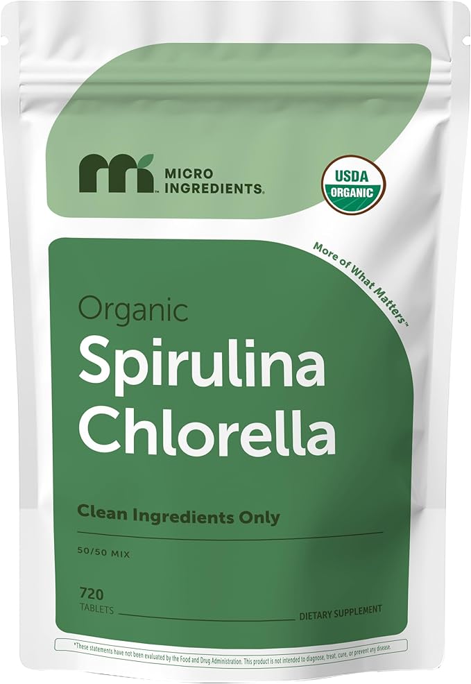 Micro Ingredients Organic Spirulina Chlorella Tablets, 720 Count | 4 Month Supply | 50/50 Algae Blend | Broken Cell Wall | Non-GMO, Filler Free