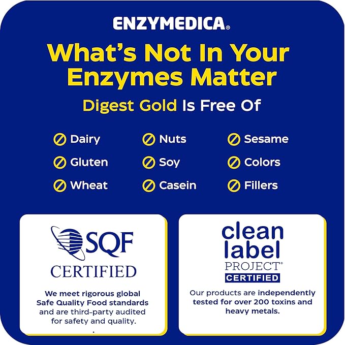 Enzymedica Digest Gold + ATPro, Maximum Strength Enzyme Formula, Fast-Acting, Helps Digest Large Meals, Prevents Bloating and Gas, 120 Capsules
