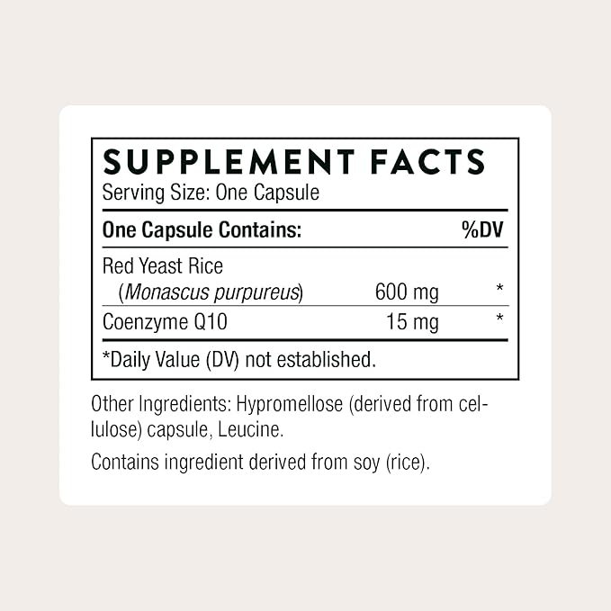 THORNE - Red Yeast Rice + CoQ10 - Supports Healthy Cholesterol Levels Already in a Normal Range & Heart Health - Added Antioxidant Support* - Third-Party Certified - Gluten-Free - 120 Capsules