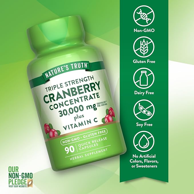Nature's Truth Cranberry Concentrate Pills | Plus Vitamin C | Triple Strength Support Capsules | Non-GMO & Gluten Free Supplement