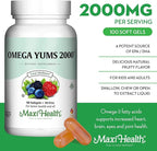 Maxi Health Fish Oil 2000mg - Omega 3 Supplement for Adults and Kids - Fruity Burst - Omega-3 Fish Oil Source of EPA/DHA Fatty Acids - Heart, Brain, Joint Health - Kosher Certified - 100 Softgels