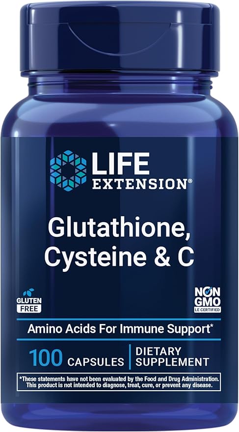 Life Extension Glutathione, Cysteine & C, 500 mg of Vitamin C, Powerful antioxidant Supplement to Support Liver Health, Gluten-Free, Non-GMO, 100 Capsules