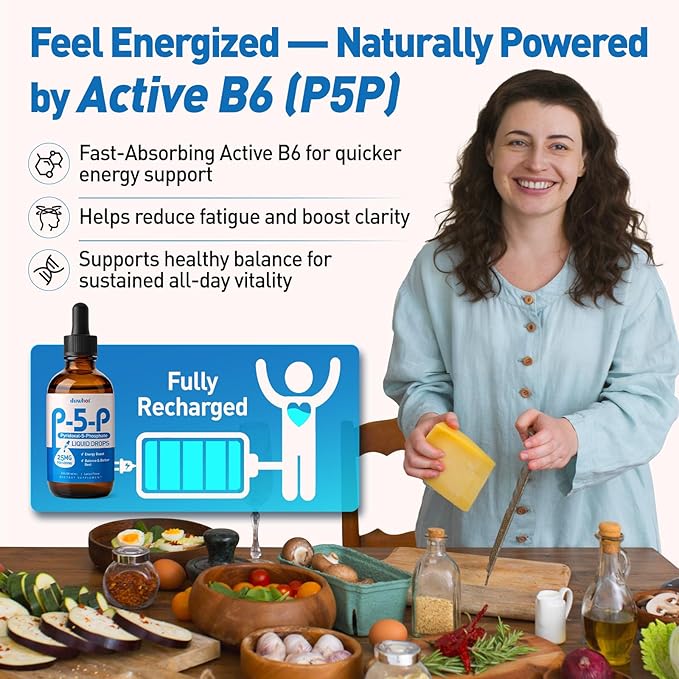 duwhot P5P Vitamin B6 25mg, Pyridoxal-5-Phosphate Activated B6 Liquid Drops for Women & Men, Energy Support, Balance, Nervous System Health, 2 Fl Oz