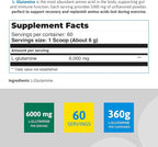L-Glutamine Premium Powder - 6,000 mg per Serving for Muscle Recovery - Unflavored, Vegan, Non-GMO, Gluten-Free, Dairy-Free, 60 Servings for Improved Performance and Faster Recovery