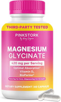 Pink Stork Magnesium Glycinate with Vitamin D - Magnesium Supplement for Women to Support Natural Calm, Mood, and Sleep - Hormone Balance for Women - 60 Capsules, 1 Month Supply
