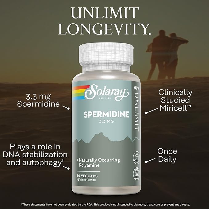 SOLARAY Spermidine 3.3 mg - Spermidine Supplements - Plays a Role in Autophagy and DNA Stabilization - Naturally Occurring Polyamine - Vegan, Gluten Free - 60 Servings, 60 VegCaps