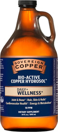 Sovereign Copper Bio-Active Copper Hydrosol, Daily+ 4-in-1 Wellness Supplement for Joint, Bone, Hair, Skin and Nails, Cardiovascular Health, Energy and Metabolic Health Support, 64 fl oz (1.89L)