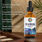 KAL Ultra Biotin 10,000mcg DropIns -Liquid Biotin Drops- High Potency Vitamin B7 - Hair, Skin, and Nails Vitamins, Cellular Energy Support - Natural Berry Flavor - 60-Day Guarantee - 59 Servings, 2oz