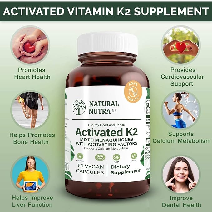Natural Nutra Full Spectrum Vitamin K2 Supplement, Support Cardiovascular Health, Liver Function, Metabolic Health, Heart Health, Help Promotes Bone & Dental Health, 75 mcg, 60 Capsules (Pack of 3)