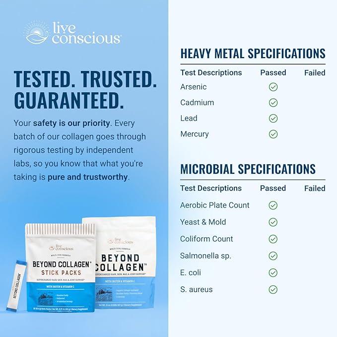 Live Conscious Beyond Collagen Multi Collagen Powder for Women w/Types I, II, III, V & X - Keto Friendly, Hydrolyzed Collagen Peptides Powder Blend w/Biotin & Vitamin C 41 Servings