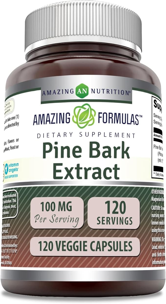 Amazing Formulas Pine Bark Extract 100 Mg | Veggie Capsules Supplement | Non-GMO | Gluten-Free | Made in USA (1 Pack | 120 Count)