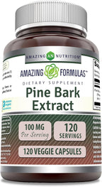 Amazing Formulas Pine Bark Extract 100 Mg | Veggie Capsules Supplement | Non-GMO | Gluten-Free | Made in USA (1 Pack | 120 Count)