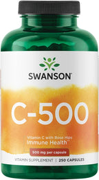 Swanson Vitamin C 500 - Herbal Supplement Promoting Skin Health, Heart Health & Immune System Support - Natural Formula Supporting Defense & Wellness - (250 Capsules, 500mg Each)