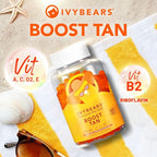 IvyBears Glow Tanning Gummies - Beta Carotene, Vitamin A, C, D2 & E - [AI Tanning Specialist ADA] Supports Healthy Tan & Glow - Vegan & Made in Germany - Pack of 60 - Boost Tan