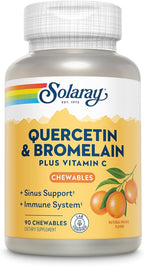 SOLARAY Quercetin with Bromelain and Vitamin C Chewables - Immune Support Supplement - Immune Defense and Heart Health Complex with 1250mg Vit C, Natural Orange Flavor, 60-Day Guarantee, 30 Serv, 90ct