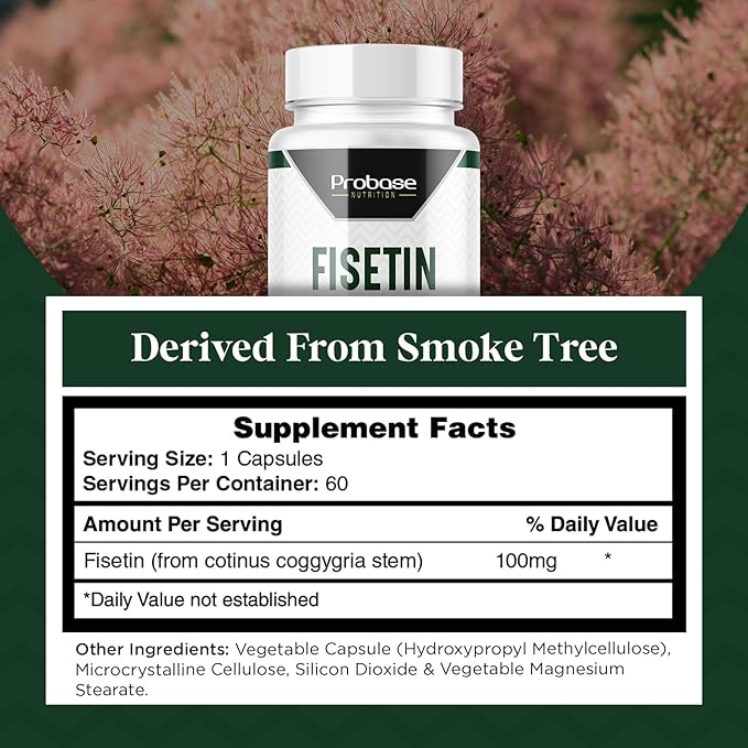 Probase Nutrition Fisetin Senolytic Supplement 100mg High Potency 60-Day Supply for Cellular Health