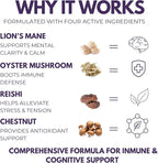 Super Stacker - 4-in-1 Mushroom Supplement Wellness Blend - Lion’s Mane, Oyster, Chestnut & Reishi - Immune, Focus & Daily Vitality - 120 Vegan Capsules