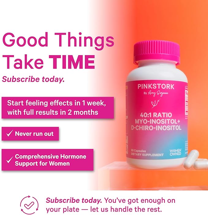 Pink Stork Myo-Inositol & D-Chiro Inositol Supplement - Hormonal Balance for Women - Ovarian Support - 40:1 Ratio - Fertility Supplements for Women - 180 Capsules, 2 Month Supply