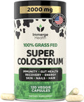 Immerge Health Super Colostrum Capsules - 120 Count High IgG Bovine Supplement for Gut Health, Hair Growth, Bloating & Immunity - 100% Grass Fed First Milking, Tasteless & Travel Friendly, USA Made