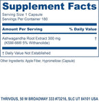 Thrivous Ashwagandha Root Extract, 300 mg KSM-66 with 5% Withanolide, 180 Capsules, Third-Party Tested Dietary Supplement