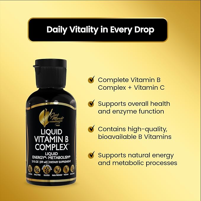 Cocó March N.M.D Liquid Vitamin B Complex with B1, B2, B6, B12 & Vitamin C – Energy, Metabolism & Immune Support – Vitamins for Women & Men – Vegan, Gluten Free, Soy & Dairy Free – 2 Fl Oz (59 mL)