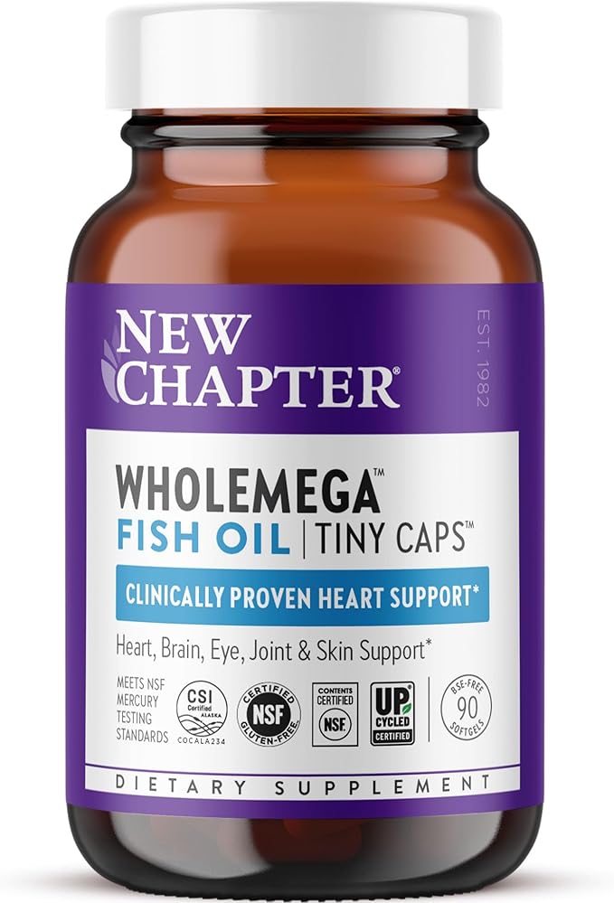 New Chapter Wholemega Fish Oil Supplement, Tiny Capsules, 2000mg per Serving, Clinically Proven Wild Alaskan Salmon Oil with Omega-3 + Vitamin D3 + Astaxanthin, 500mg Each - 90 Count