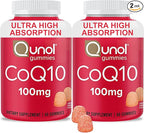 Qunol CoQ10 Gummies, CoQ10 100mg, Delicious Gummy Supplements, Helps Support Heart Health, Vegan, Gluten Free, Ultra High Absorption, 2 Month Supply (60 Count, Pack of 2)
