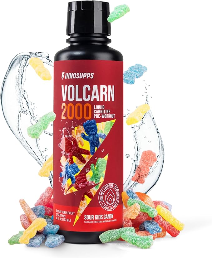 InnoSupps Volcarn 2000 - L-CARNITINE Advanced Energy Liquid | ATP Enhancer with GBEEC | Boosts Energy, Enhances Focus, Caffeine Free, No Artificial Sweeteners | 32 Servings (Sour Kids Candy)