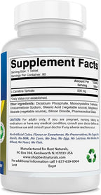 Best Naturals L-Carnitine Tartrate 500 mg 90 Tablets (90 Count (Pack of 3))