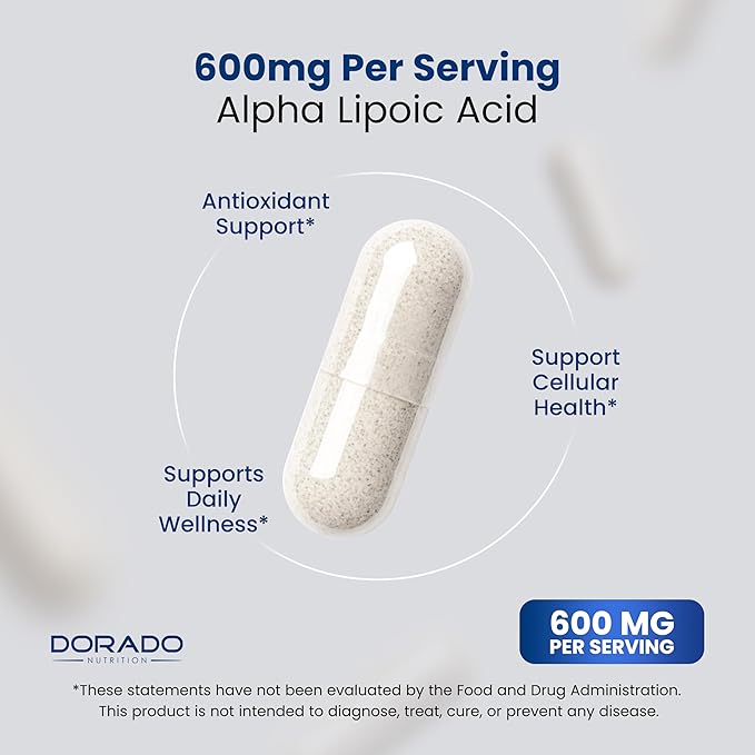 Alpha Lipoic Acid 600mg per Serving 60 Capsules - Potent Antioxidant for Neuropathy and Cardiovascular Health (ALA Supplement) - Third Party Tested, Non-GMO, Gluten Free, Vegan & USA Made