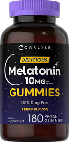 Carlyle Melatonin Gummies 10mg | 180 Count | Adult Drug Free Aid | Berry Flavor | Vegan, Non-GMO, Gluten Free Supplement