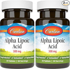 Carlson - Alpha Lipoic Acid, 300 mg, Energy Production, Universal Antioxidant, 30 Tablets (Pack of 2)