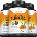 Sunergetic USDA Certified Organic Turmeric Supplement – Includes Organic Turmeric & Organic Black Pepper – 1,400mg of Turmeric per Serving - 180 Count (Pack of 1)