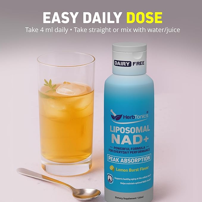 Herbtonics Liposomal NAD+ for Cellular Energy | Supports Healthy Aging, Focus & Metabolism | Liposomal Delivery - Designed for Superior Absorption | 120ML Vegan Liquid Supplement (1 Month Supply)