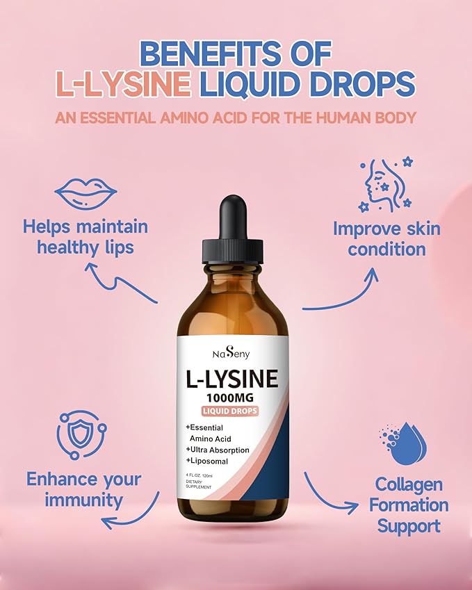 L-Lysine 1000mg Liquid Drops, L-Lysine Supplement for Essential Amino Acid Supplement for Lips & Oral Health & Collagen Formation Support, Natural Grape Seed Extract Drops-300 mg Grape Seed Extract L