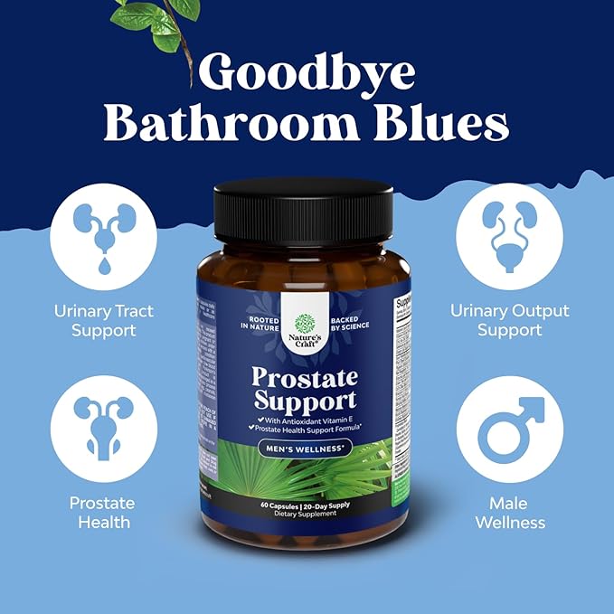 Herbal Saw Palmetto Male Supplement - Potent Pygeum and Saw Palmetto Extract with Beta Sitosterol & Green Tea Supplements for Adult Males for Urinary Tract Support & Frequent Urination - 60 Capsules