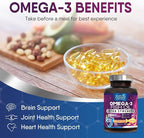 Omega 3 Fish Oil Supplements - 2400mg Fish Oil Per Serving - Triple Strength Omega-3 with EPA & DHA Fatty Acids - Natural Heart, Brain & Immune Support - Wild Caught, Bottled in USA - 180 Softgels