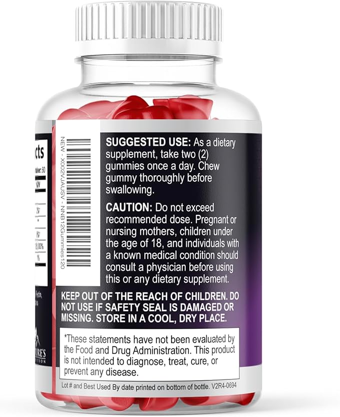 Vitamin B12 Energy Gummies - 3000 mcg per Serving Extra Strength B 12 Gummy for Metabolism & Immune System Support - Chewable Dietary B12 Supplements, Caffeine Free Gummy Vitamin - 120 Gummies