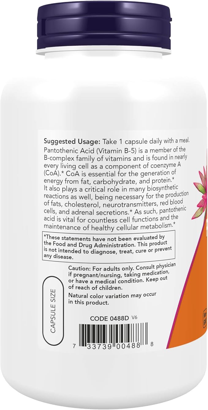 NOW Foods Supplements,Pantothenic Acid (Vitamin B-5) 500 mg,B-Complex Vitamin,250 Capsules (Pack of 2)
